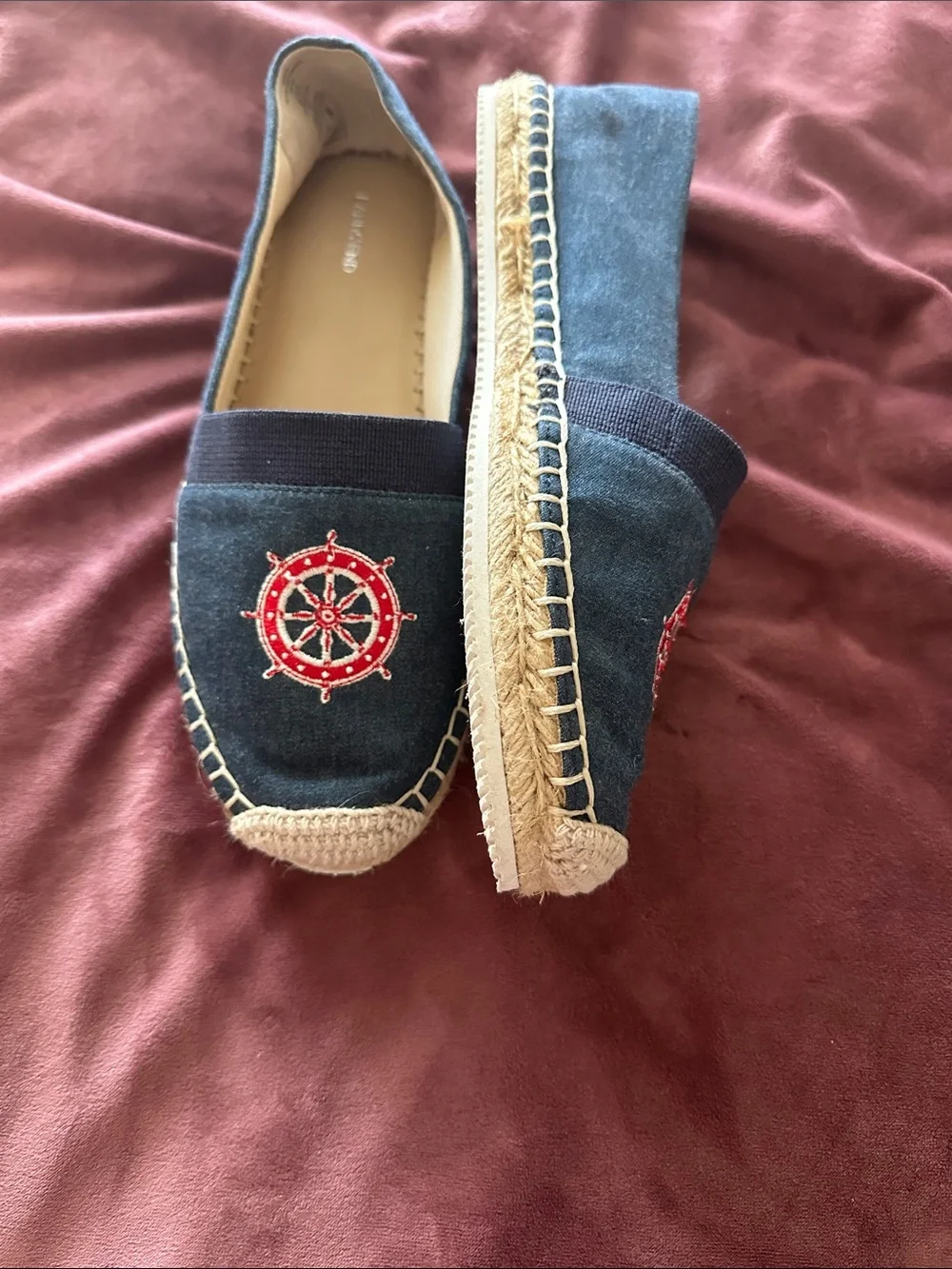 Old Navy Navy Espadrille Flats with Red Nautical Wheel
